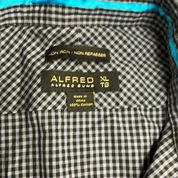 Alfred Sung Non Iron Blue Checkered Dress Shirt Size XL - Picture 6 of 6
